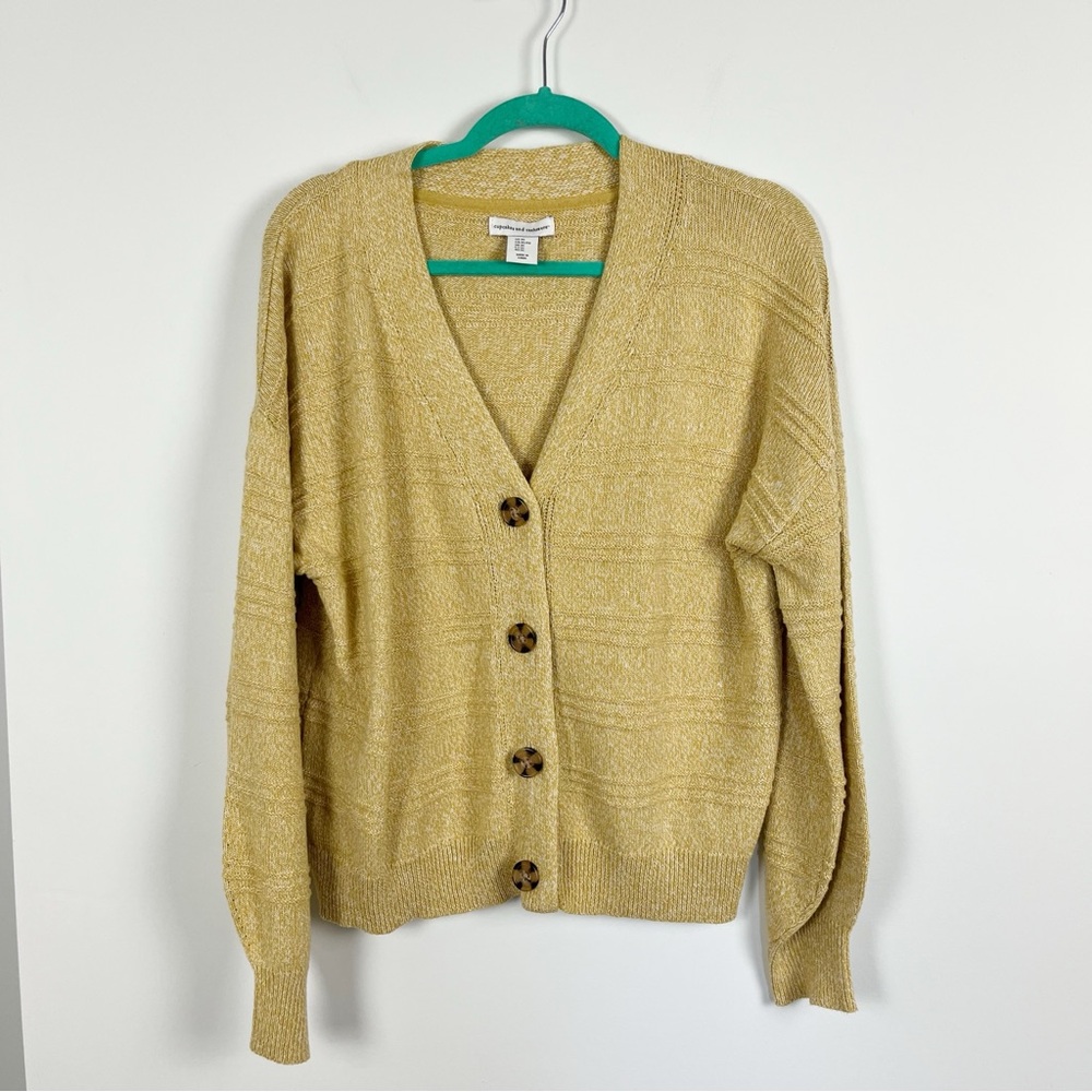 Cupcakes and Cashmere Yellow Mustard Pastel Knit Long Sleeve Button Cardigan